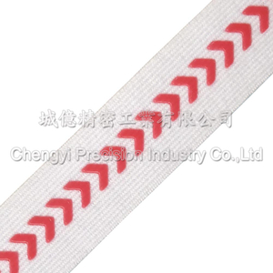 鬆緊帶矽膠止滑加工,紅色箭頭圖形滴膠加工